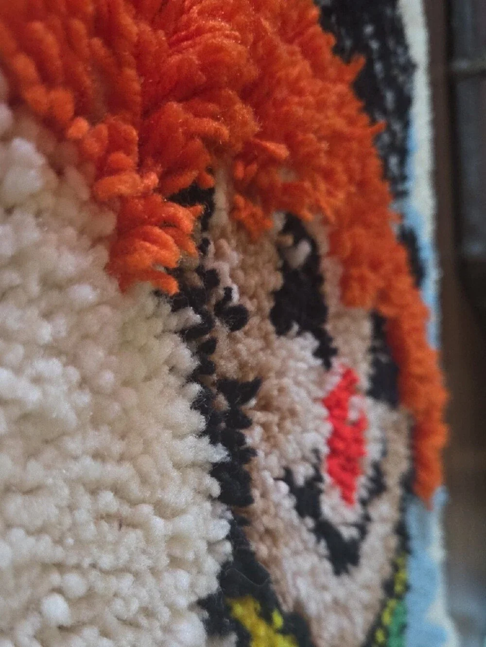 Handmade Clown Accent Rug in Cream, Orange, Green, Black